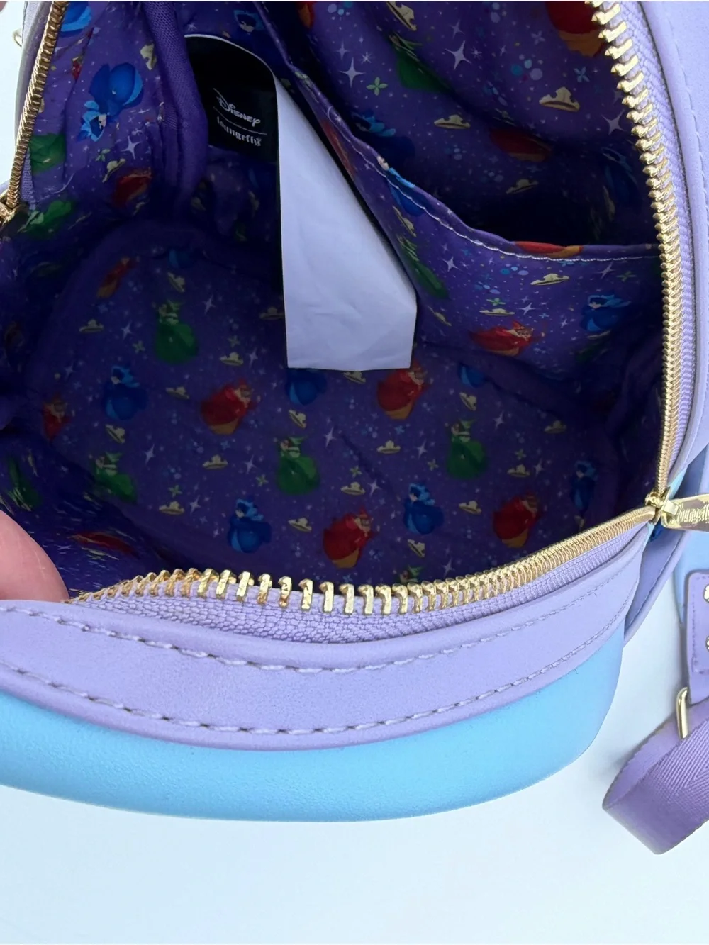 Loungefly Lavender and Sky Blue Rapunzel Castle Mini Backpack